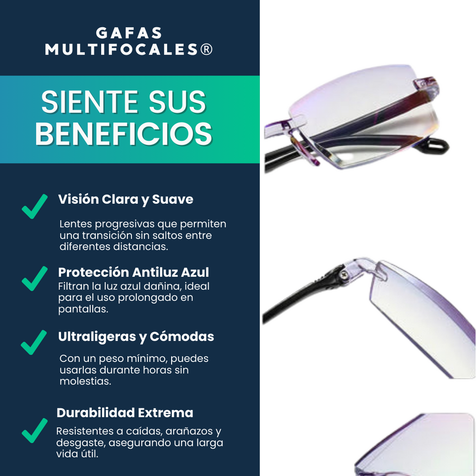 Gafas multifocales inteligentes TR90 con zoom automático y protección contra la luz azul y amarilla