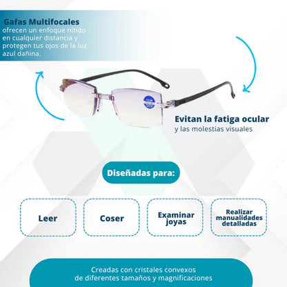 Gafas multifocales inteligentes TR90 con zoom automático y protección contra la luz azul y amarilla
